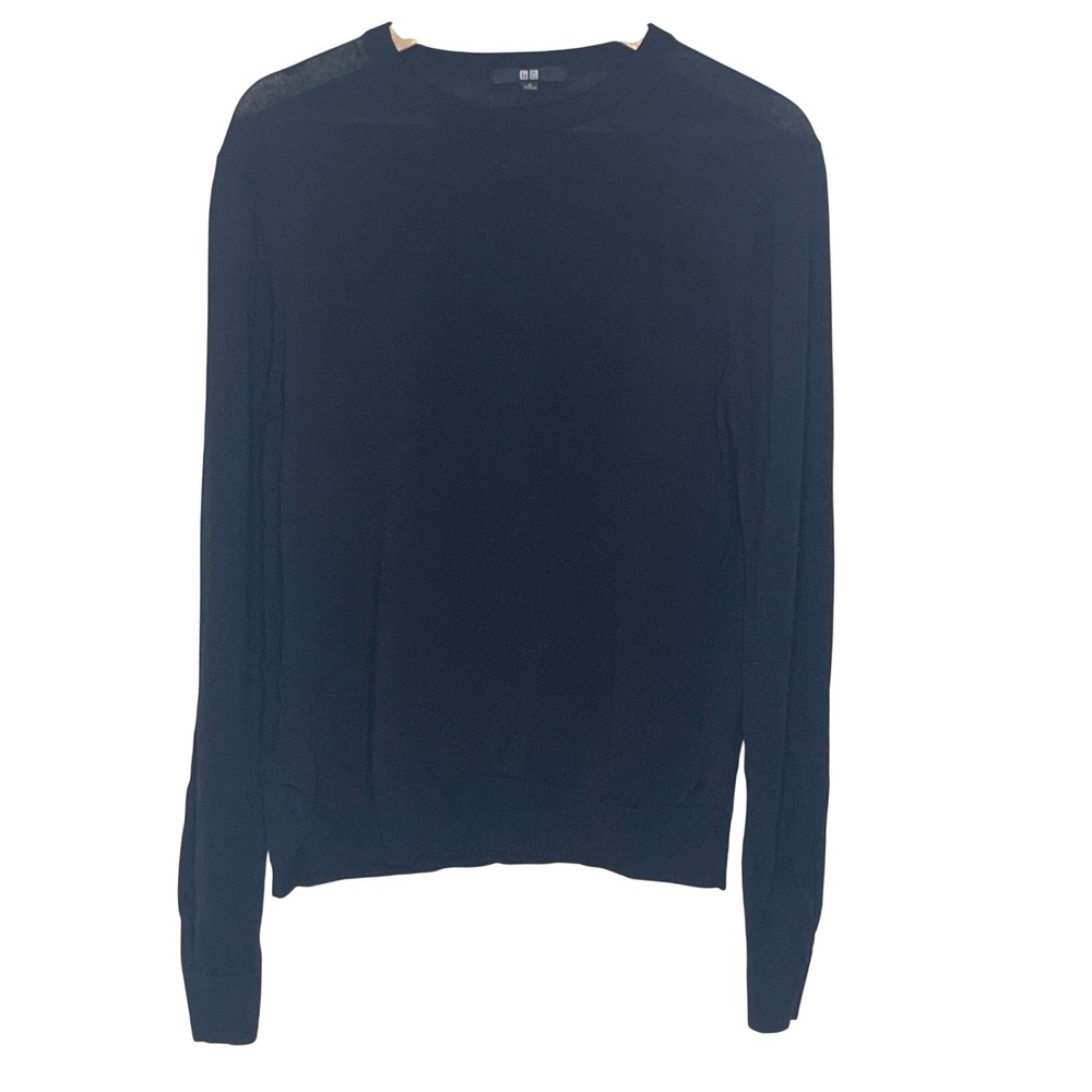 Uniqlo Womens Black 100% Wool Extra Fine Merino Crew Neck Sweater M